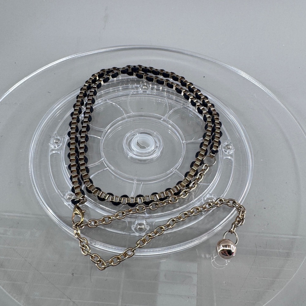 Unbranded Women Woven Chain Belt Gold Tone Black Rope Adjustable Size M/L